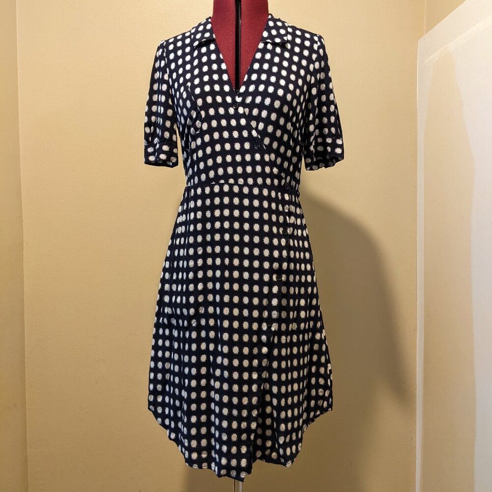 Anthropologie 11 1 TYLHO Cortland Polka Dot Wrap Dress – Size Medium Navy Blue